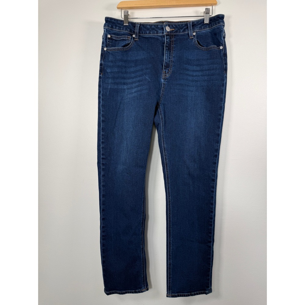 Quince Luna Jeans Women Fits 33x28 Stretch Slim Straight Midnight Blue EUC
